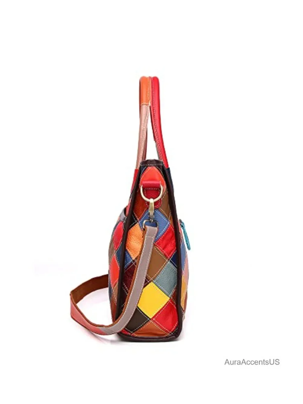 Genuine Leather Patchwork Satchel Shoulder Bag Large Capacity